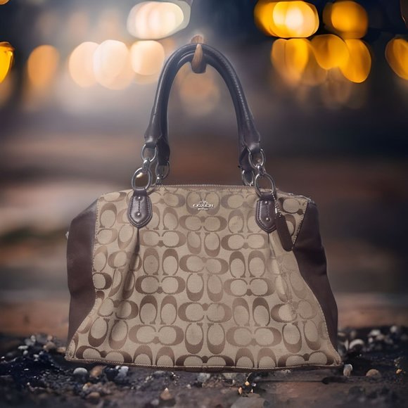 Coach Handbags - COACH New York Brown and Tan Purse with Zipper Pockets Medium Shoulder Bag